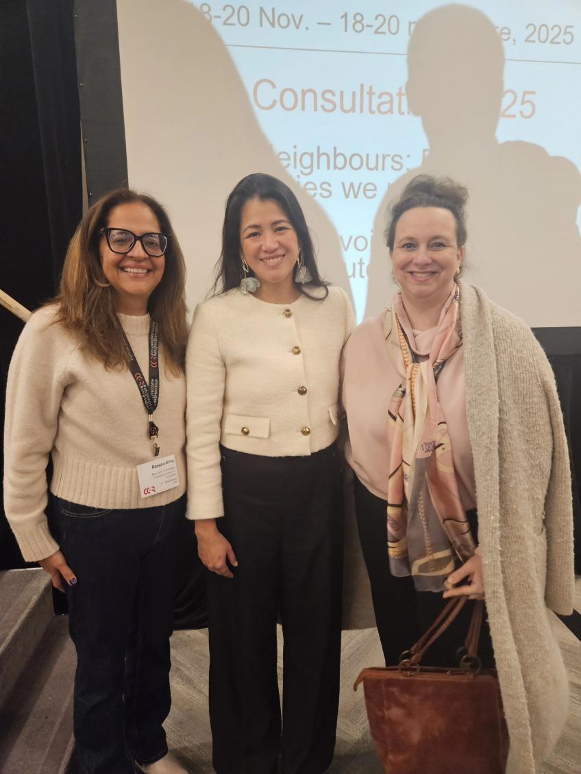 CCR consultation in Manitoba_Rosario and Danielle with Malaya Marcelino, Minister of Labour and Immigration of Manitoba